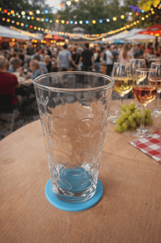 Dubbeglas Untersetzer in Action. Mit personalisierbarem Namen