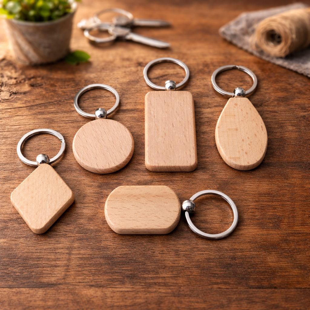 Buchenholz-Schlüsselanhänger mit Lasergravur in 5 Formen – Rund, Oval, Raute, Rechteckig und Tag – personalisiertes Geschenk von Ha1pe.de