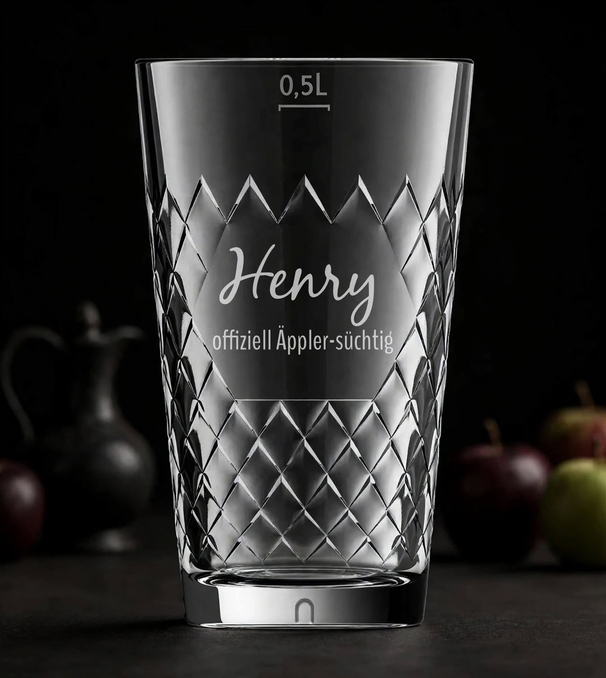 Rastal Apfelweinglas 0,5 L mit Gravur – Name Henry und Spruch „offiziell Äppler-süchtig“