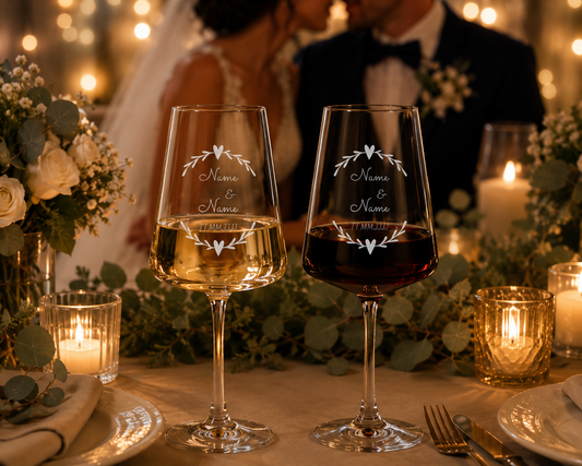 Stölzle Lausitz Weinglas mit Gravur zur Hochzeit – personalisierte Motive im Überblick