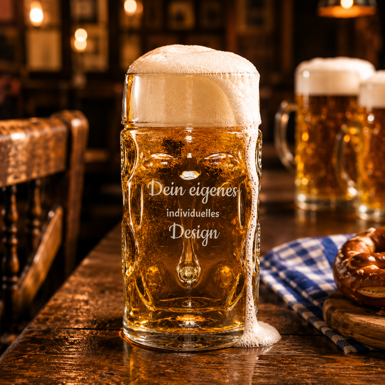 Oberglas Bierkrug 0,5l mit Gravur (Stölzle ISAR Maßkrug) – eigenes Design aus dem Konfigurator