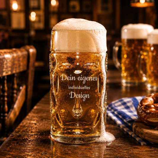Oberglas Bierkrug 0,5l mit Gravur (Stölzle ISAR Maßkrug) – eigenes Design aus dem Konfigurator