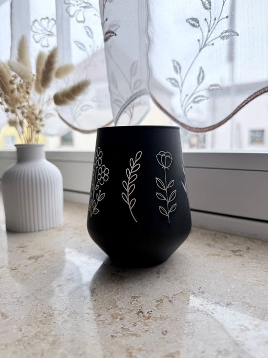 Stölzle Glas in schwarz mit Gravur als Teelicht