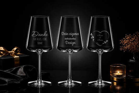 Weingläser, Rotweinglas, Weißweinglas, Dubbeglas oder 3D Gravur. Alle Gravuren werden speziell, personalisiert für dich gefertigt.