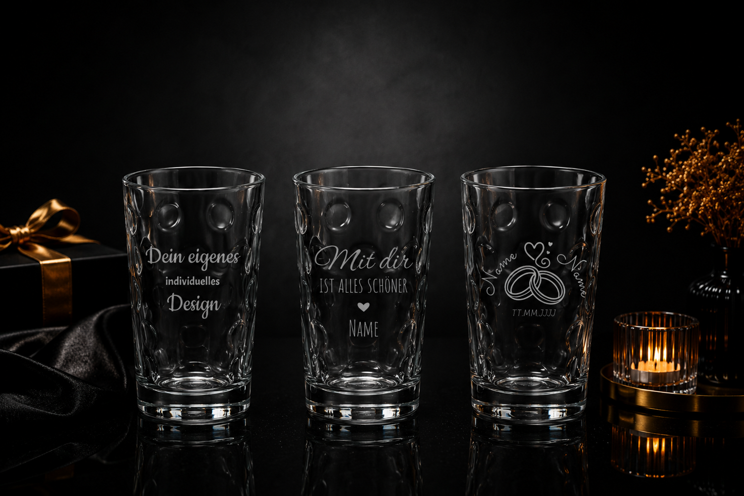 Dubbegläser mit Gravur. Personalisiert und spülmaschinenfest