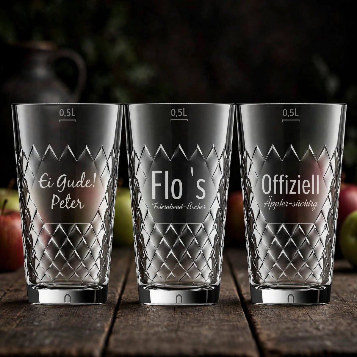 Apfelweingläser mit Gravur – Rastal Äppler-Glas 0,5 L mit personalisierter Gravur „Ei Gude!“