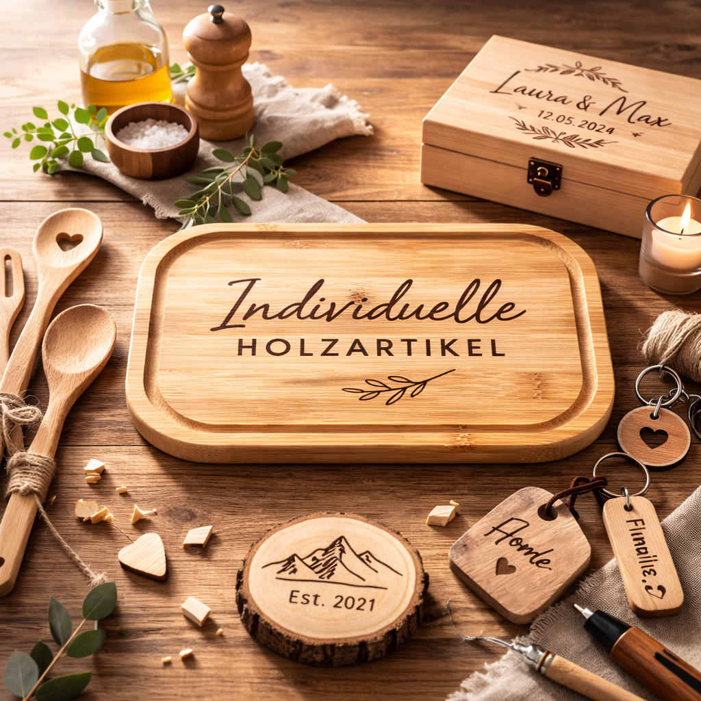 Individuelle Gravur auf Holzartikel