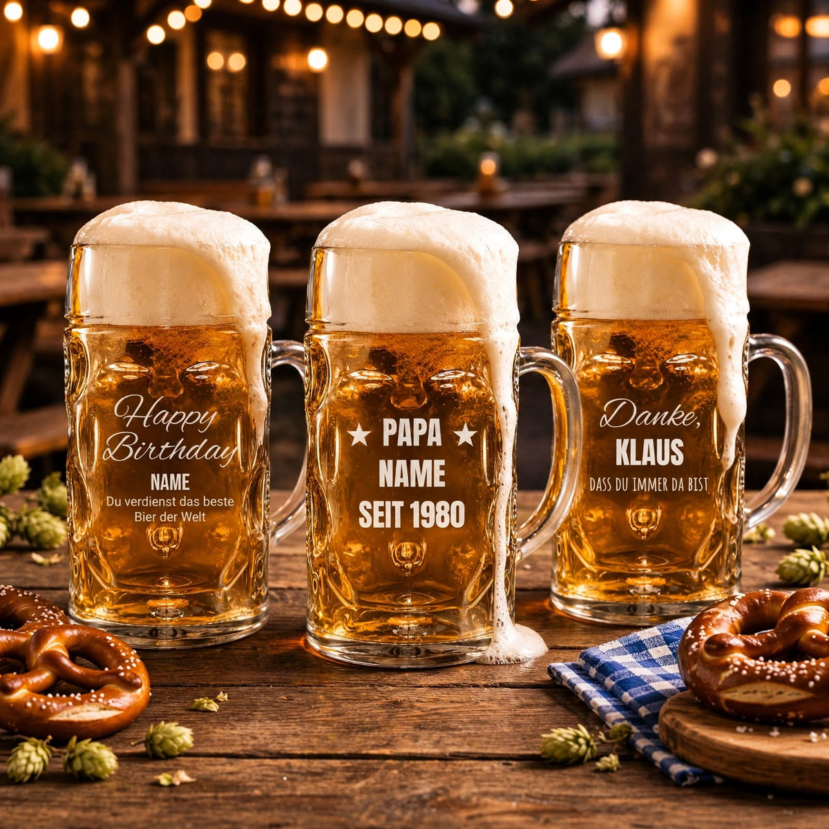 Oberglas Bierkrüge (Stölzle ISAR Maßkrug) mit personalisierter Gravur bei Ha1pe.de
