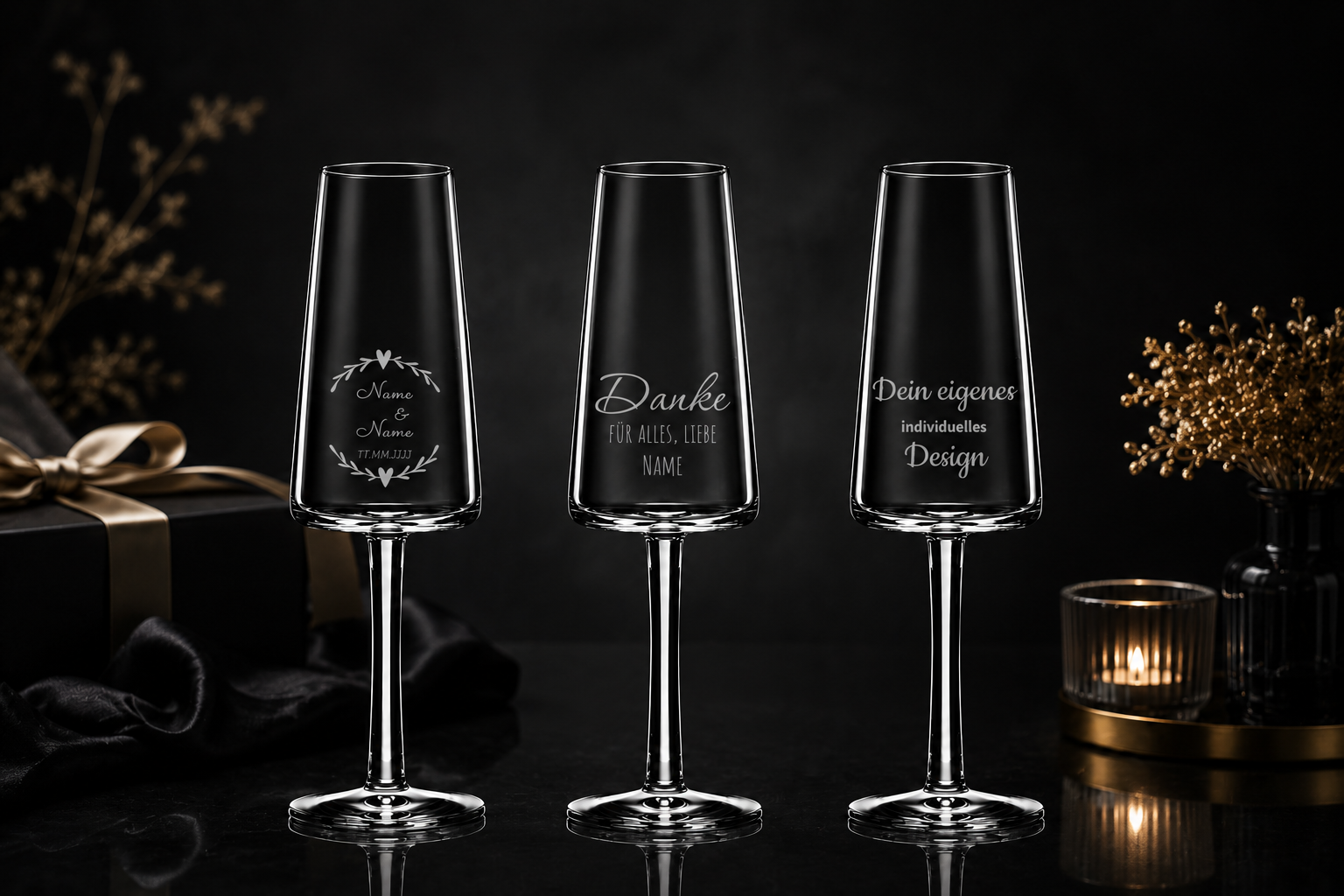 Sektgläser mit Gravur. Personalisiert und spülmaschinenfest