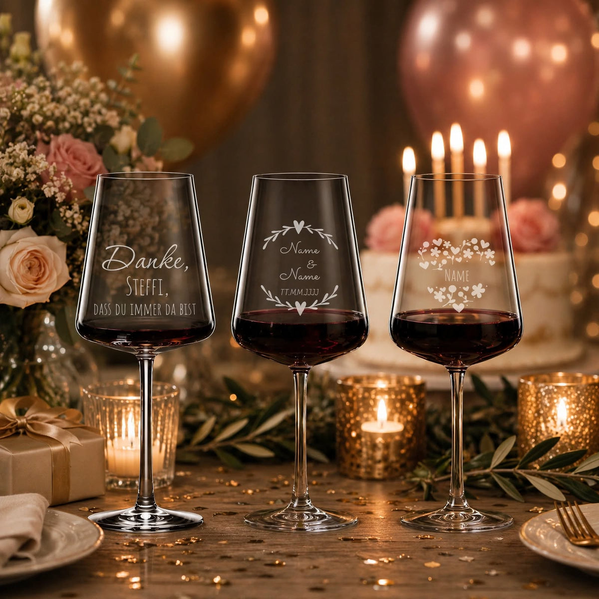 Weingläser mit Gravur. Personalisiert und spülmaschinenfest