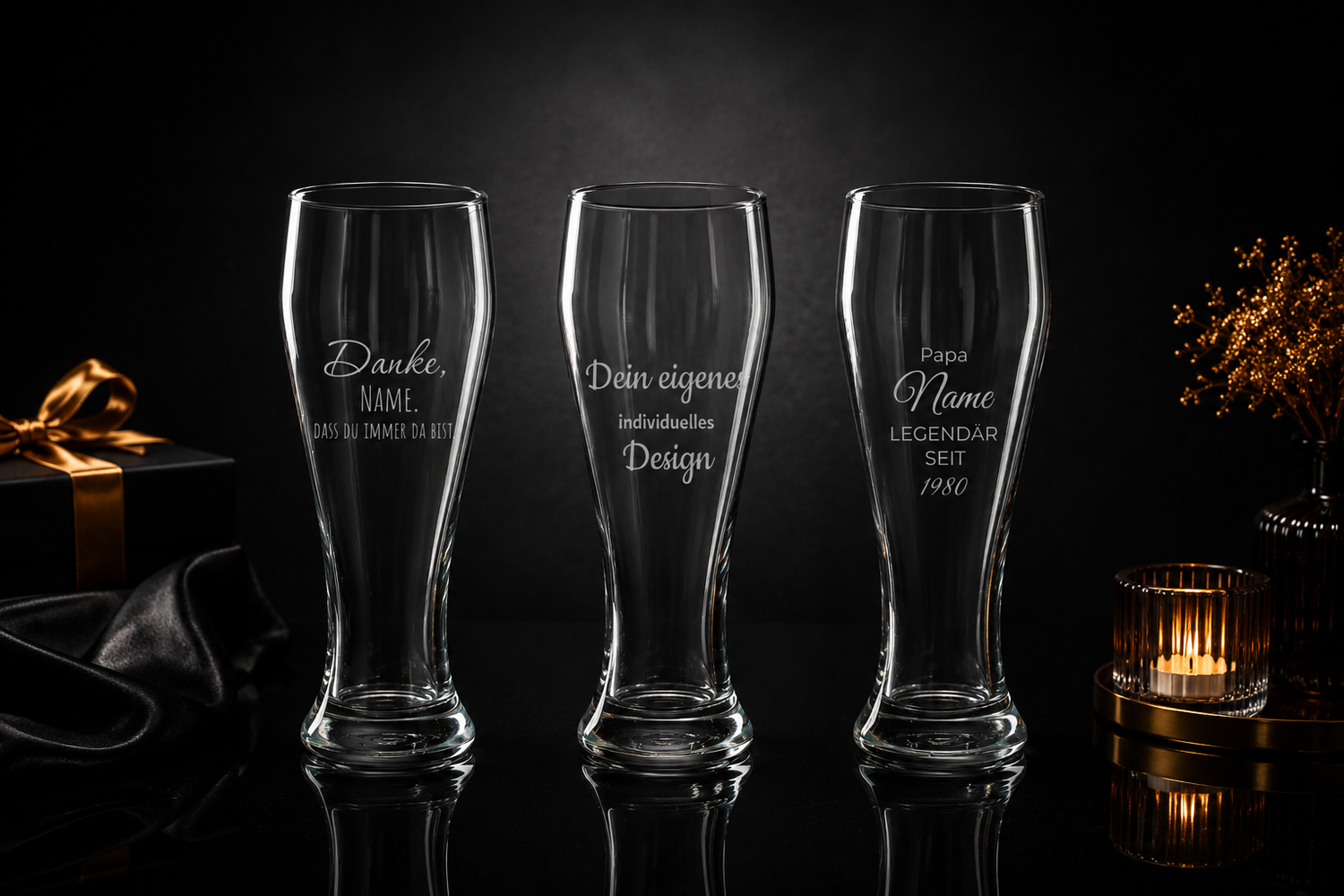 Weizengläser mit Gravur. Personalisiert und spülmaschinenfest