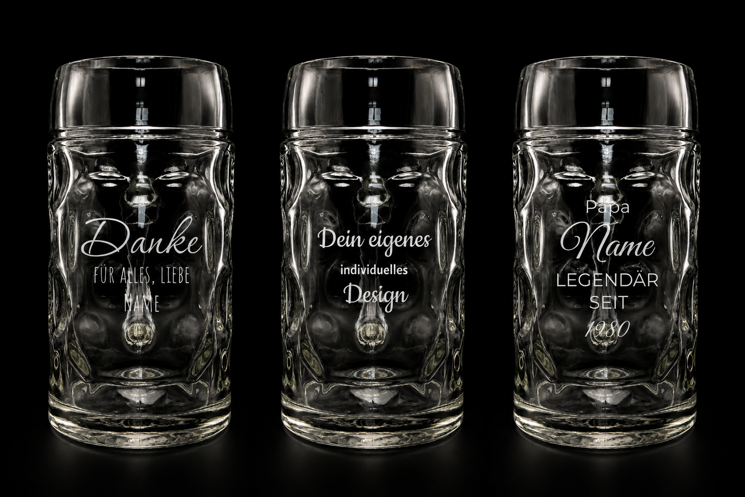Oberglas Bierkrüge (Stölzle ISAR Maßkrug) mit personalisierter Gravur bei Ha1pe.de