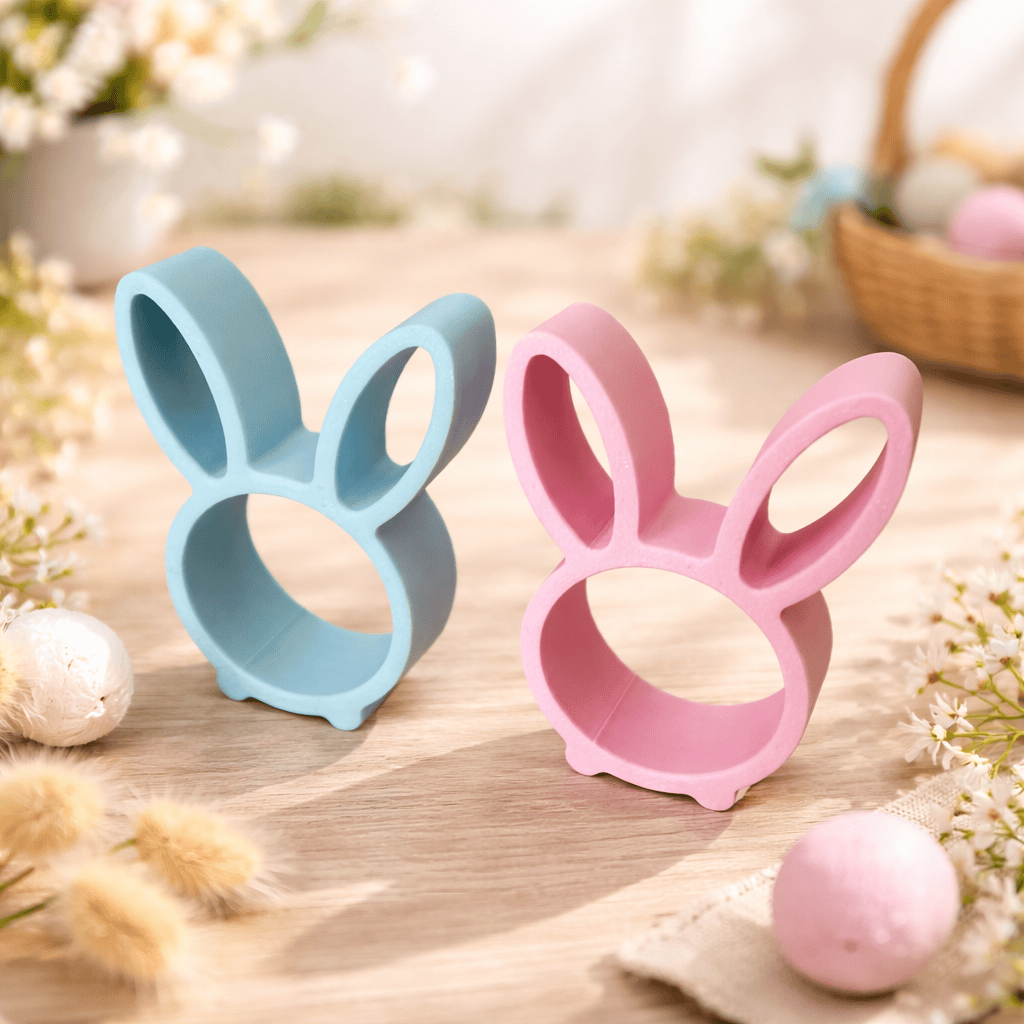 3D Druck Osterhase mit Loch für Rocher. Rosa und blau