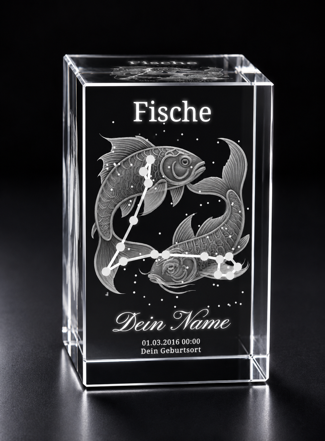 3D Kristall Innengravur Sternzeichen Fische personalisiert mit Name