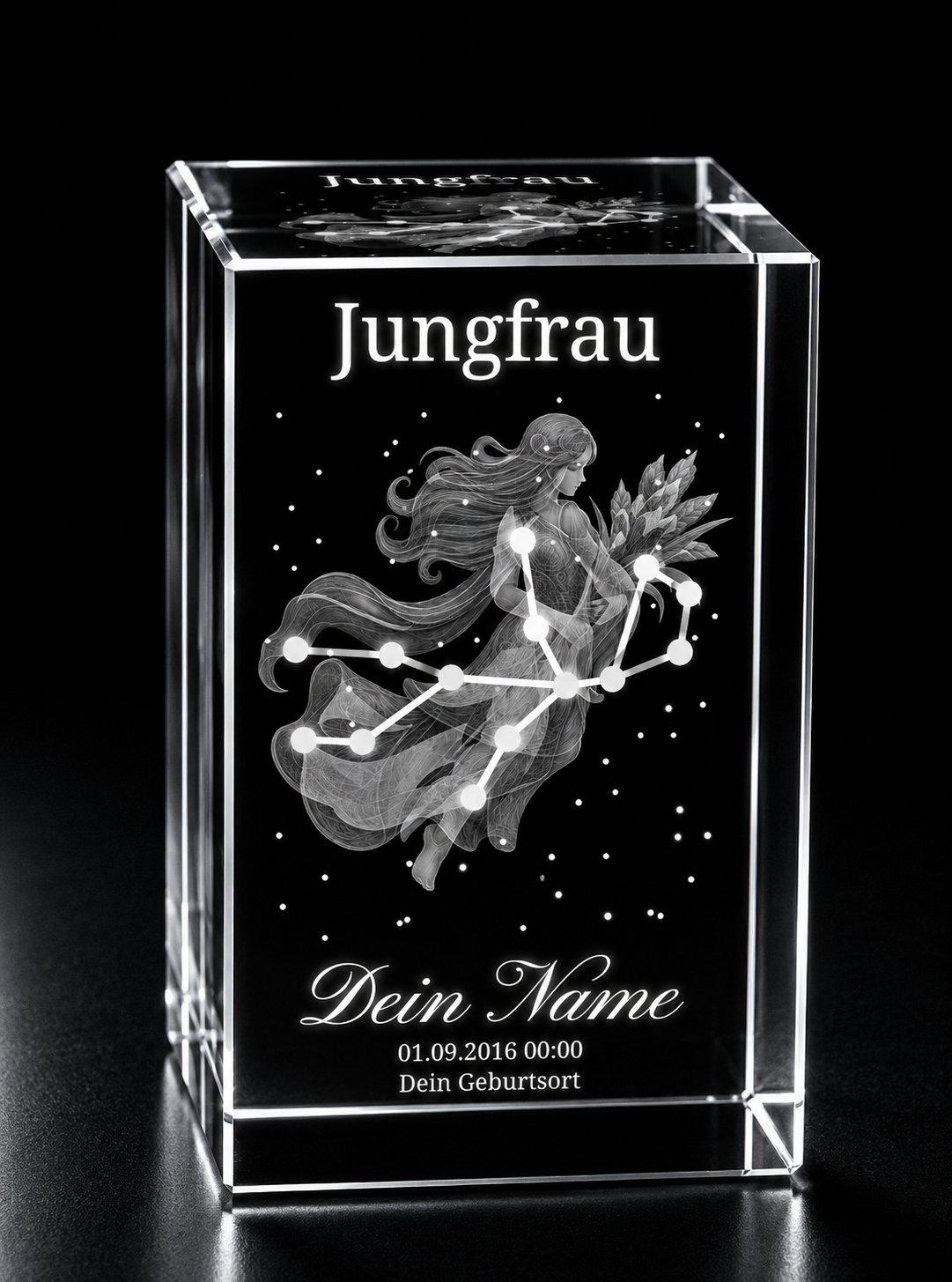 3D Kristall Innengravur Sternzeichen Jungfrau personalisiert mit Name