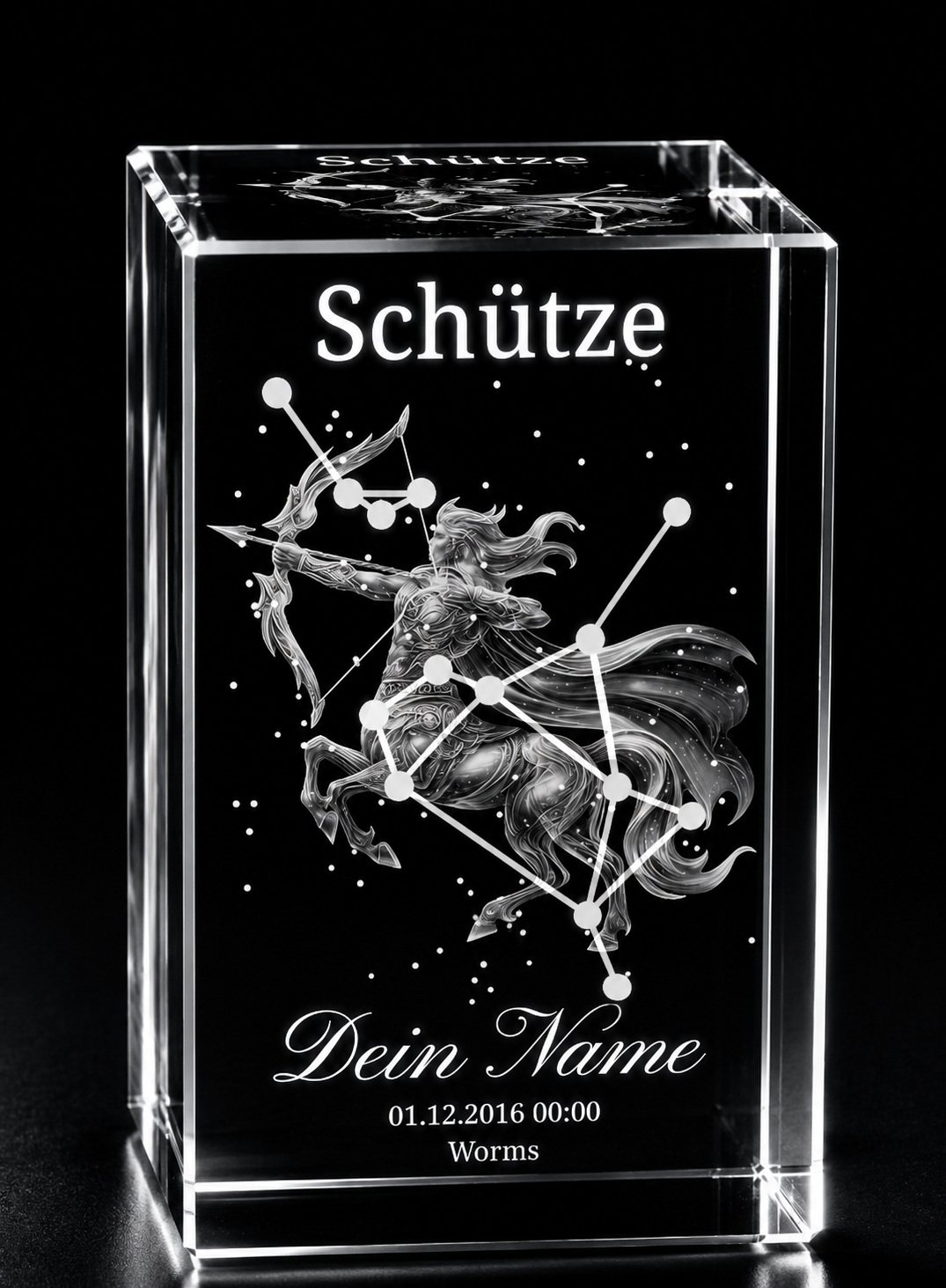 3D Kristall Innengravur Sternzeichen Schütze personalisiert mit Name