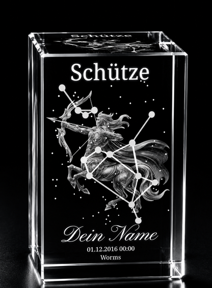 3D Kristall Innengravur Sternzeichen Schütze personalisiert mit Name