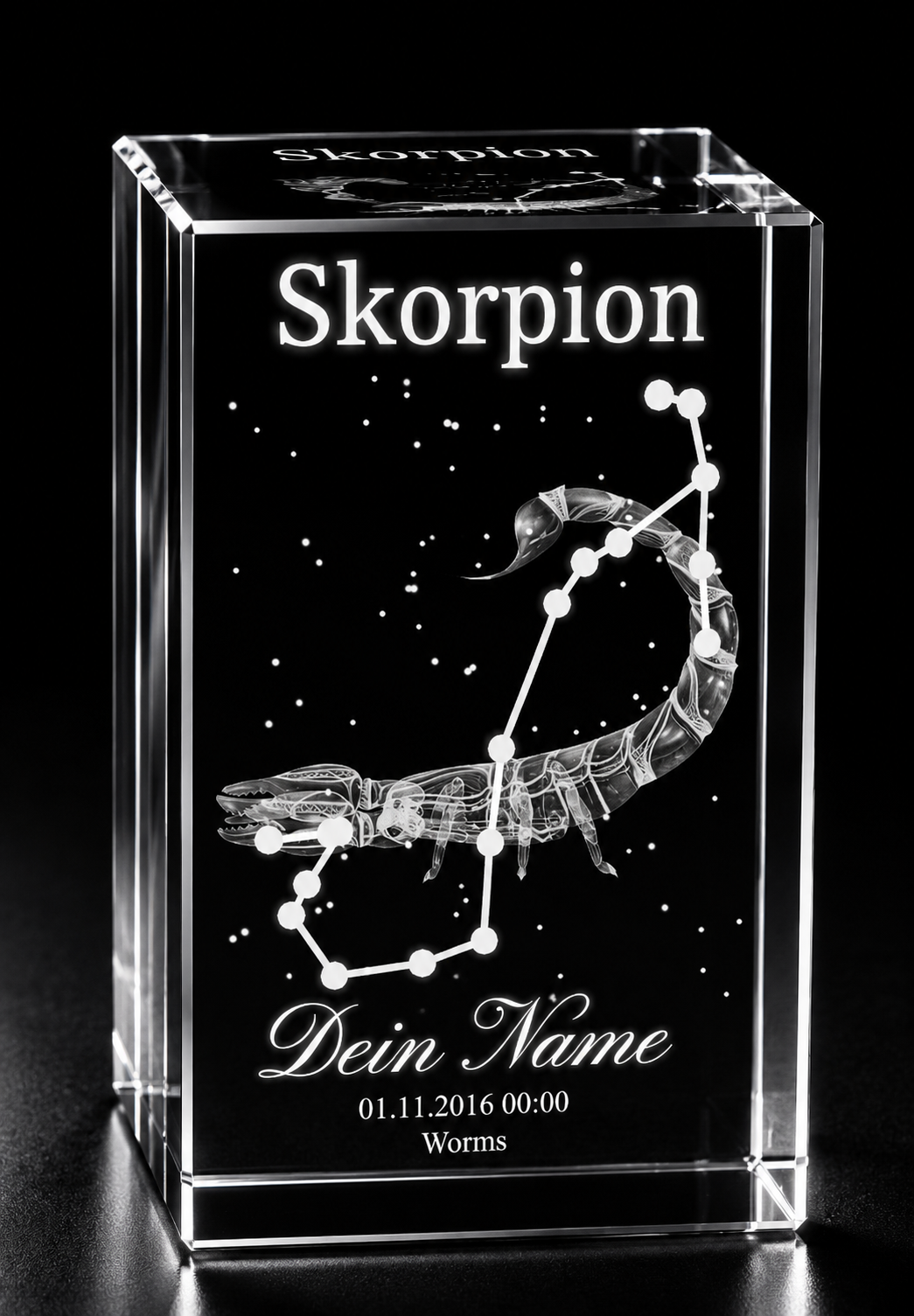 3D Kristall Innengravur Sternzeichen Skorpion personalisiert mit Name