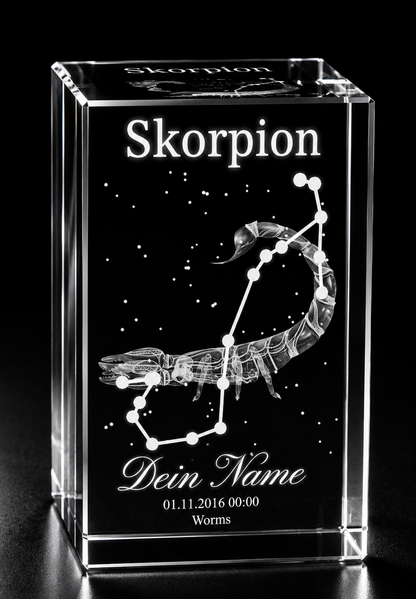 3D Kristall Innengravur Sternzeichen Skorpion personalisiert mit Name
