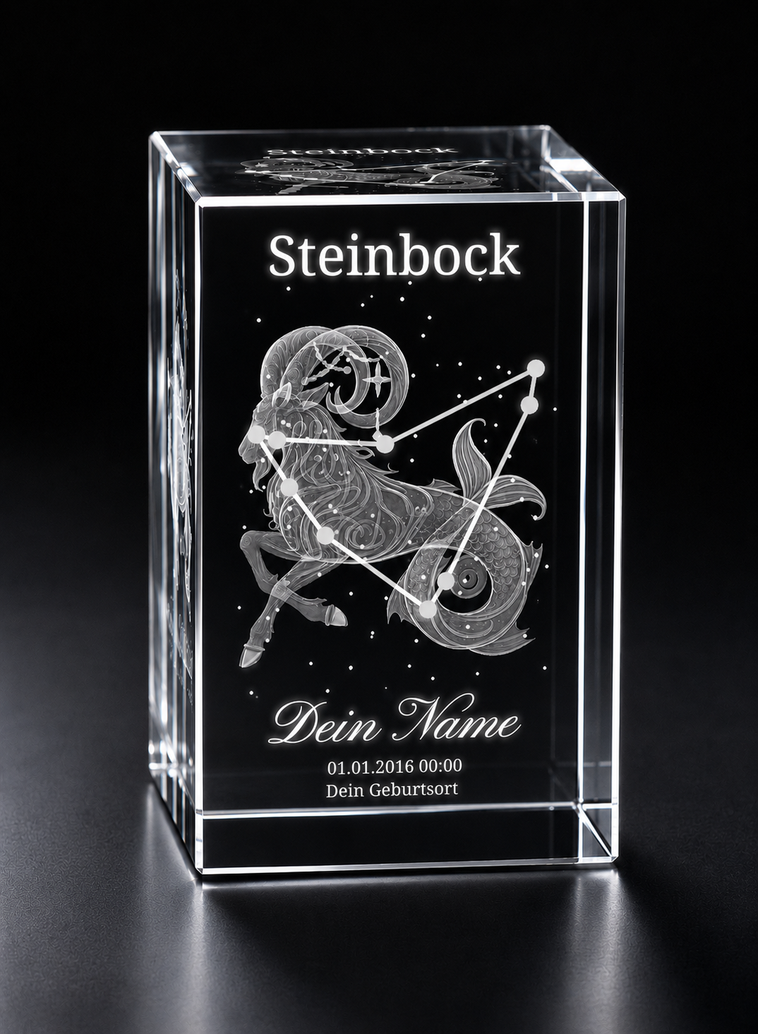 3D Kristall Innengravur Sternzeichen Steinbock personalisiert mit Name