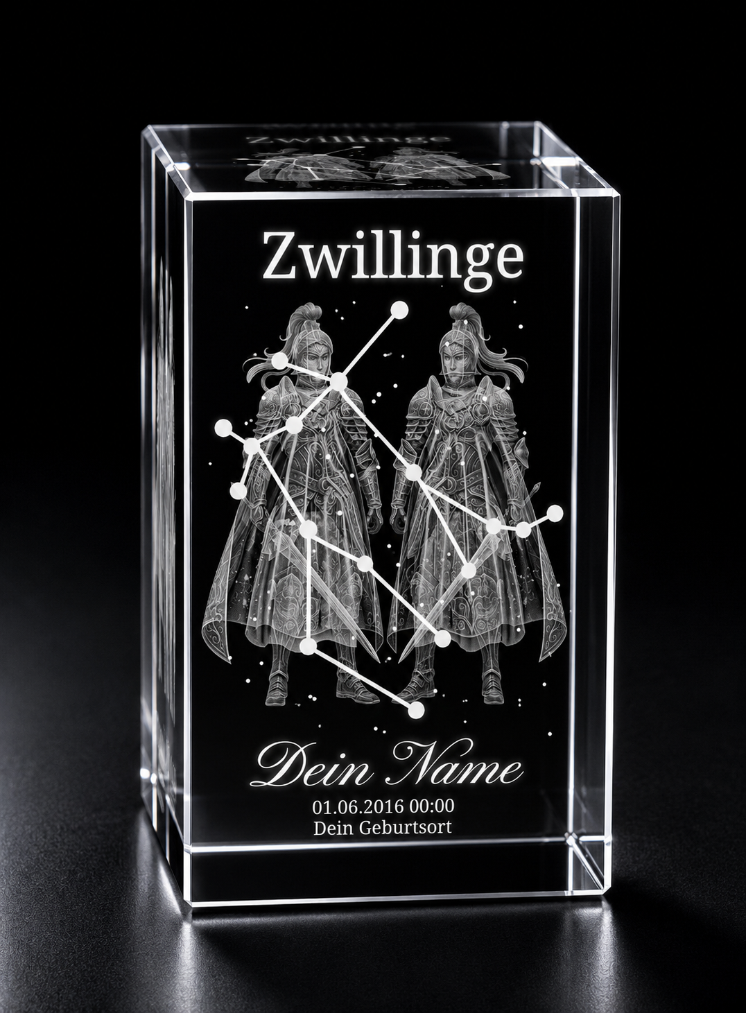 3D Kristall Innengravur Sternzeichen Zwillinge personalisiert mit Name