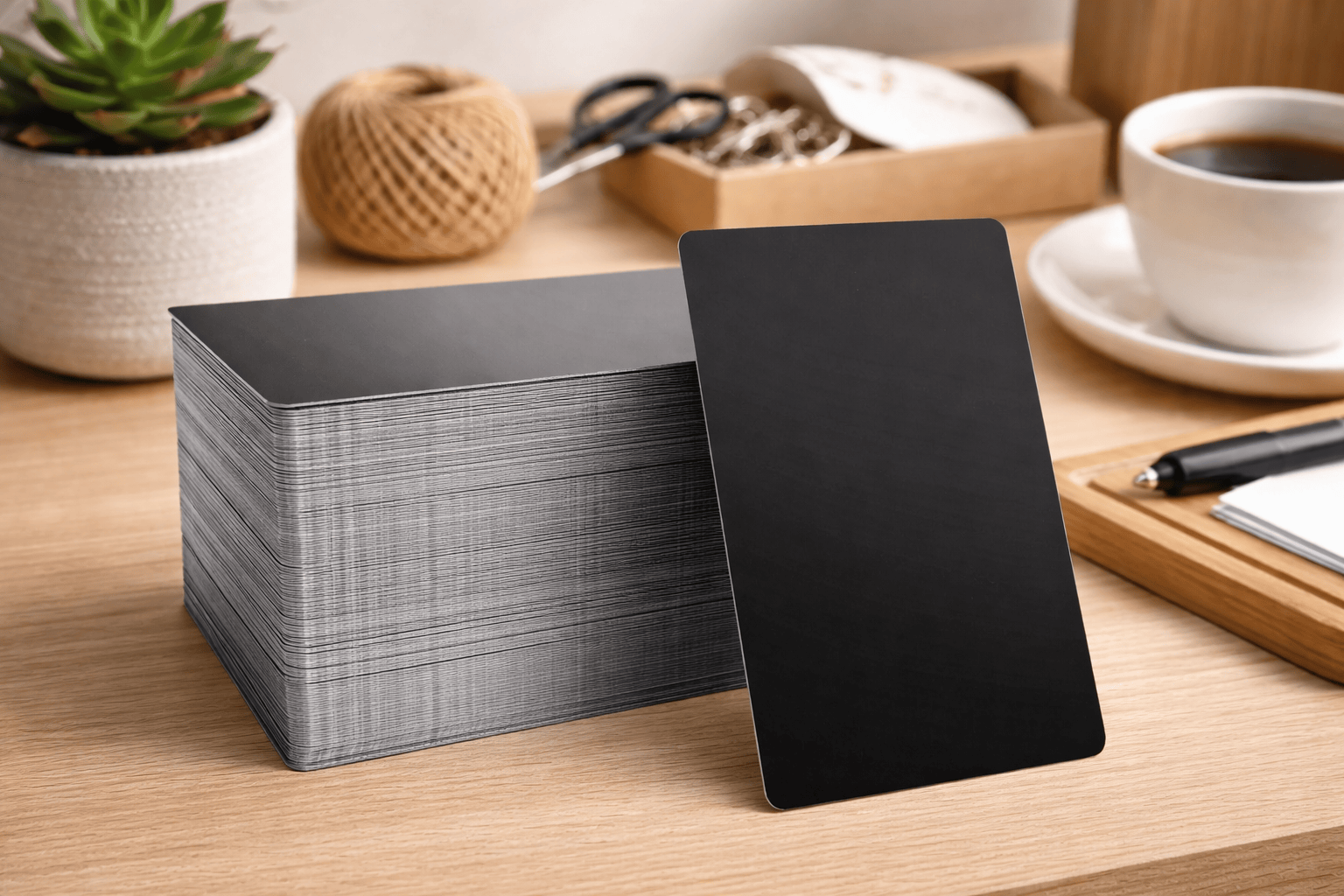 Metall-Visitenkarte mit individueller Lasergravur von Ha1pe.de, zeigt die elegante, personalisierte Metallkarte mit graviertem Design