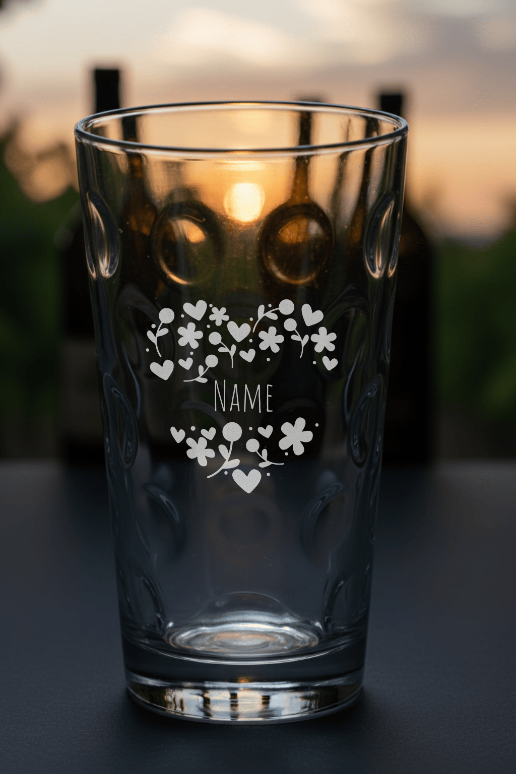 Dubbeglas mit personalisierter Gravur. Spülmaschinenfeste Lasergravur - Herz mit Name