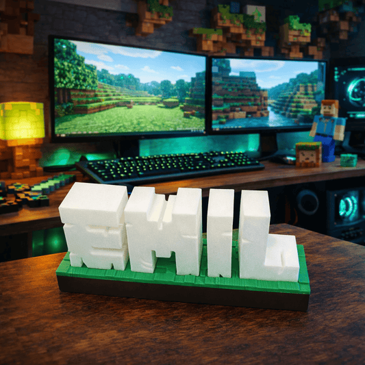 Personalisierter Minecraft Namensaufsteller mit Name Emil, einzigartige Gamer Dekoration aus Holz, ideal für Minecraft Fans.