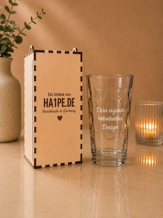 Geschenkebox Dubbeglas mit personalisierter Gravur von oben