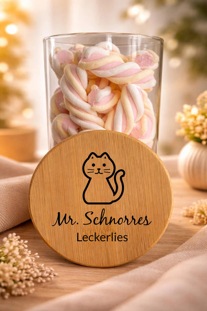 Geschenkglas personalisiert - Katzenleckerlies mit Namen 