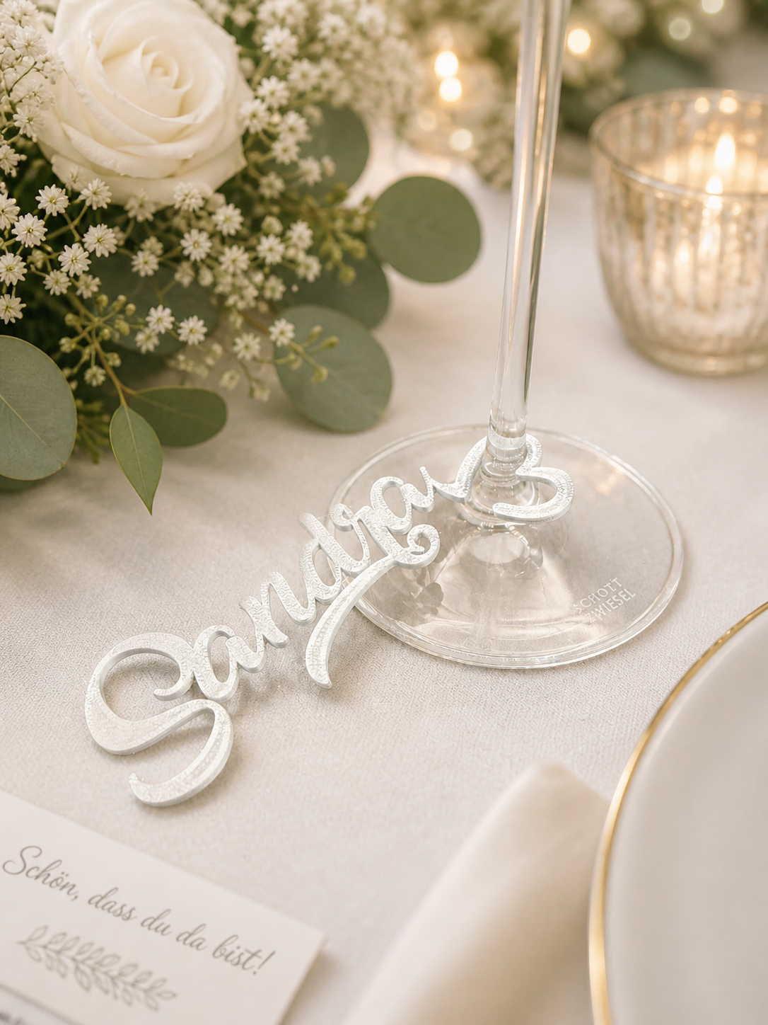Glasanhänger personalisiert in Silber - Sandra