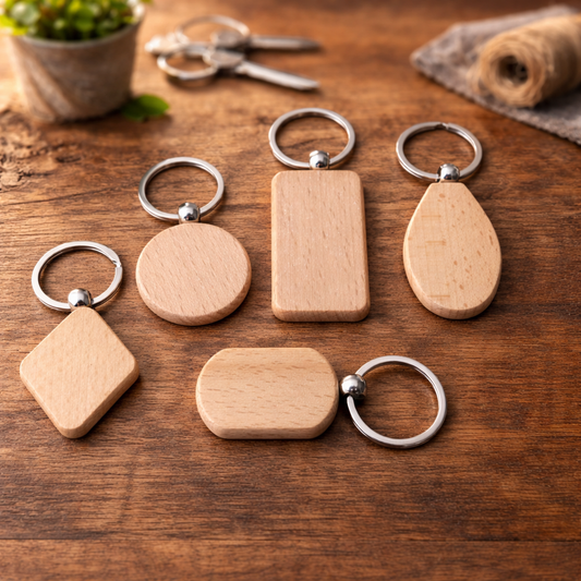 Buchenholz-Schlüsselanhänger mit Lasergravur in 5 Formen – Rund, Oval, Raute, Rechteckig und Tag – personalisiertes Geschenk von Ha1pe.de