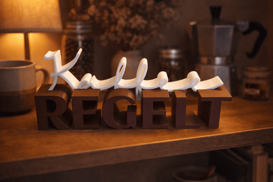 Individuelle 3D-Schriftdekoration mit persönlicher Botschaft, kreative Kaffe-Regelt-Deko von Ha1pe.de