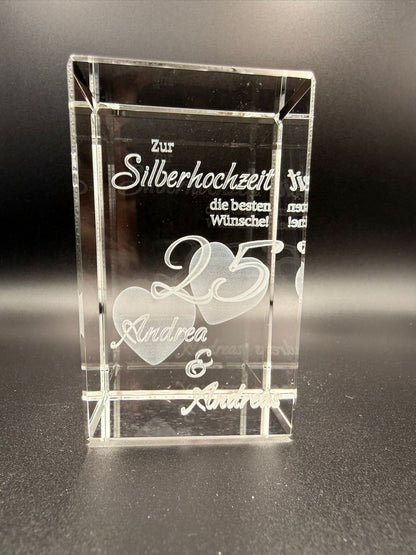 Kristall Rrechteck (K9) mit personalisierter 3D Gravur 