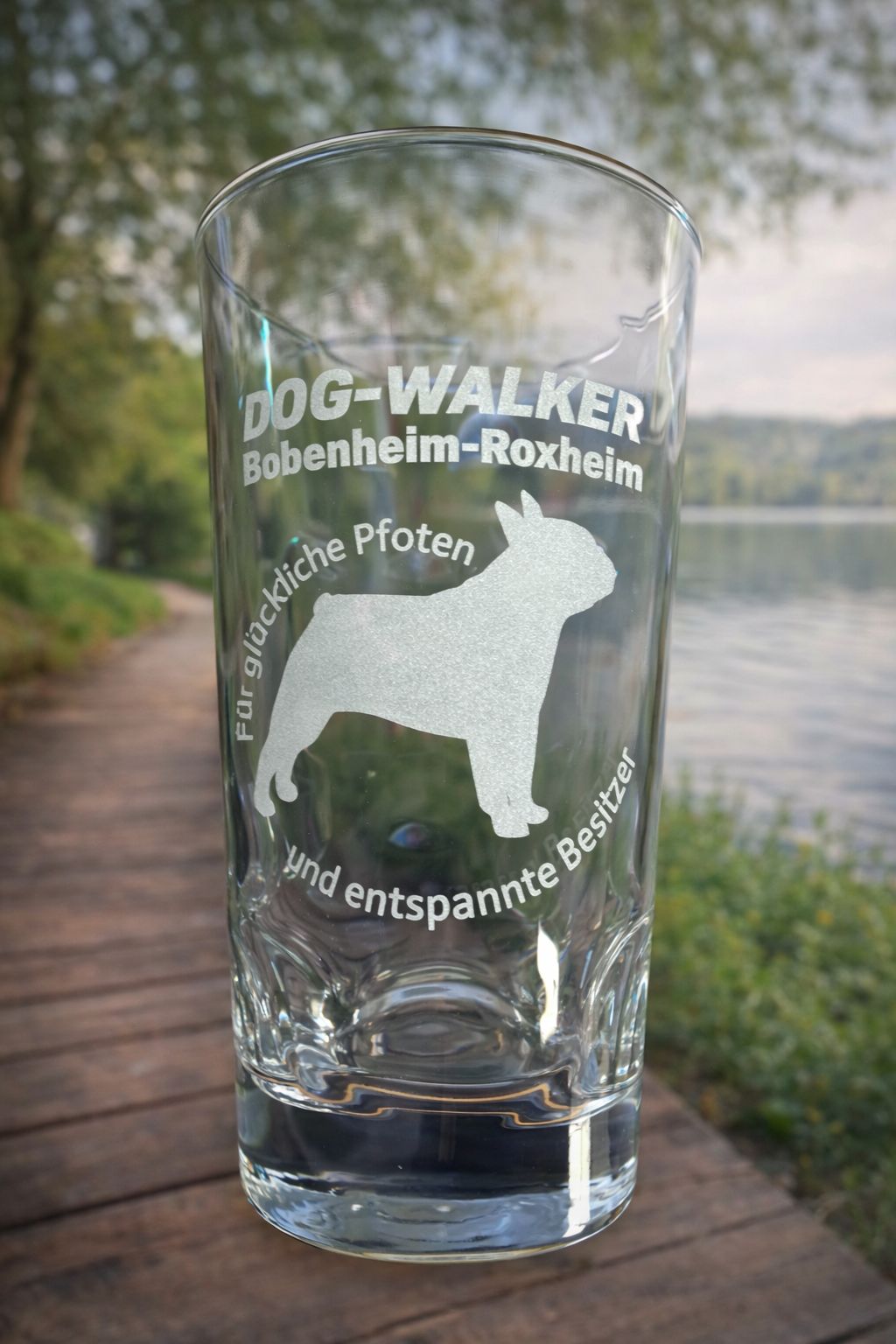 Dubbeglas mit Gravur - Dogwalker Kundenwerbung