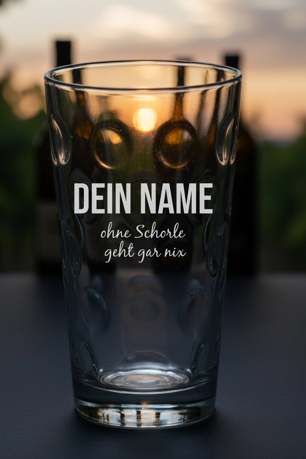 Dubbeglas mit personalisierter Gravur. Spülmaschinenfeste Lasergravur - Ohne Schorle geht nix mit Name