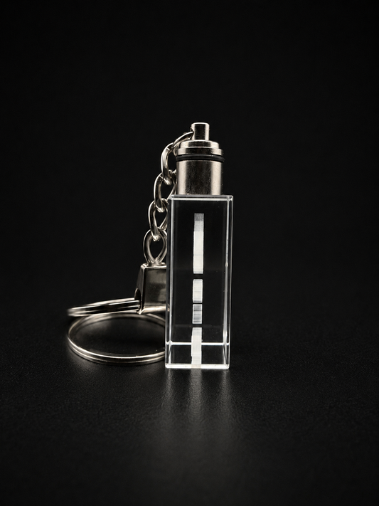 Kristall Schlüsselanhänger rechteckig mit 3D-Gravur und LED – Seitenansicht