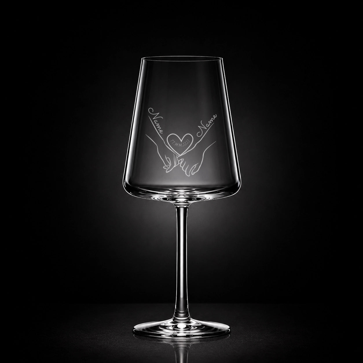 Rotweinglas mit deiner eigenen Gravur, personalisiert, spülmaschinenfest und einzigartig wie du - Hände mit Herz