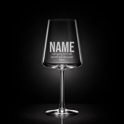 Stölzle Rotweinglas 520ml mit Gravur – [Name] Jahrgang [Datum] gereift wie ein gutes Bier – Geburtstag