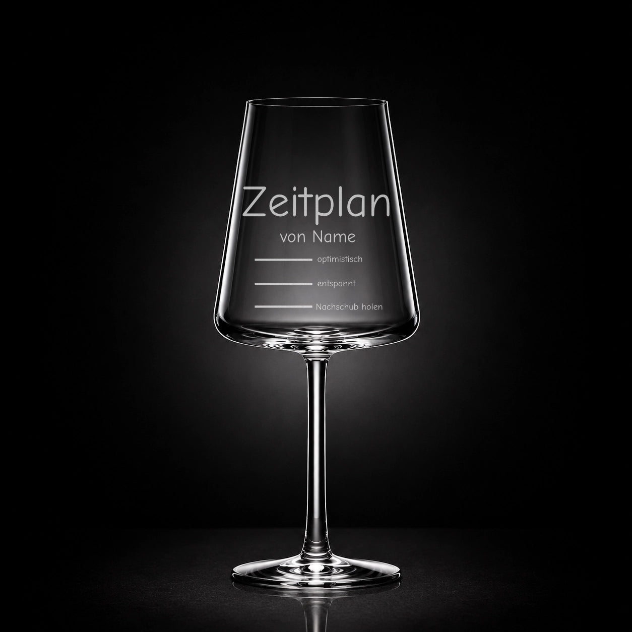 Stölzle Rotweinglas 520ml mit Gravur – Zeitplan von [Name] – lustiges Weingeschenk personalisiert