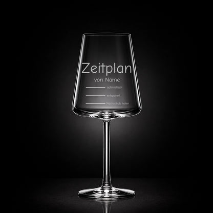 Stölzle Rotweinglas 520ml mit Gravur – Zeitplan von [Name] – lustiges Weingeschenk personalisiert
