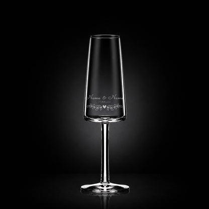 Stölzle Lausitz Sektglas mit deiner eigenen Gravur, personalisiert, spülmaschinenfest und einzigartig wie du - Herz Banner