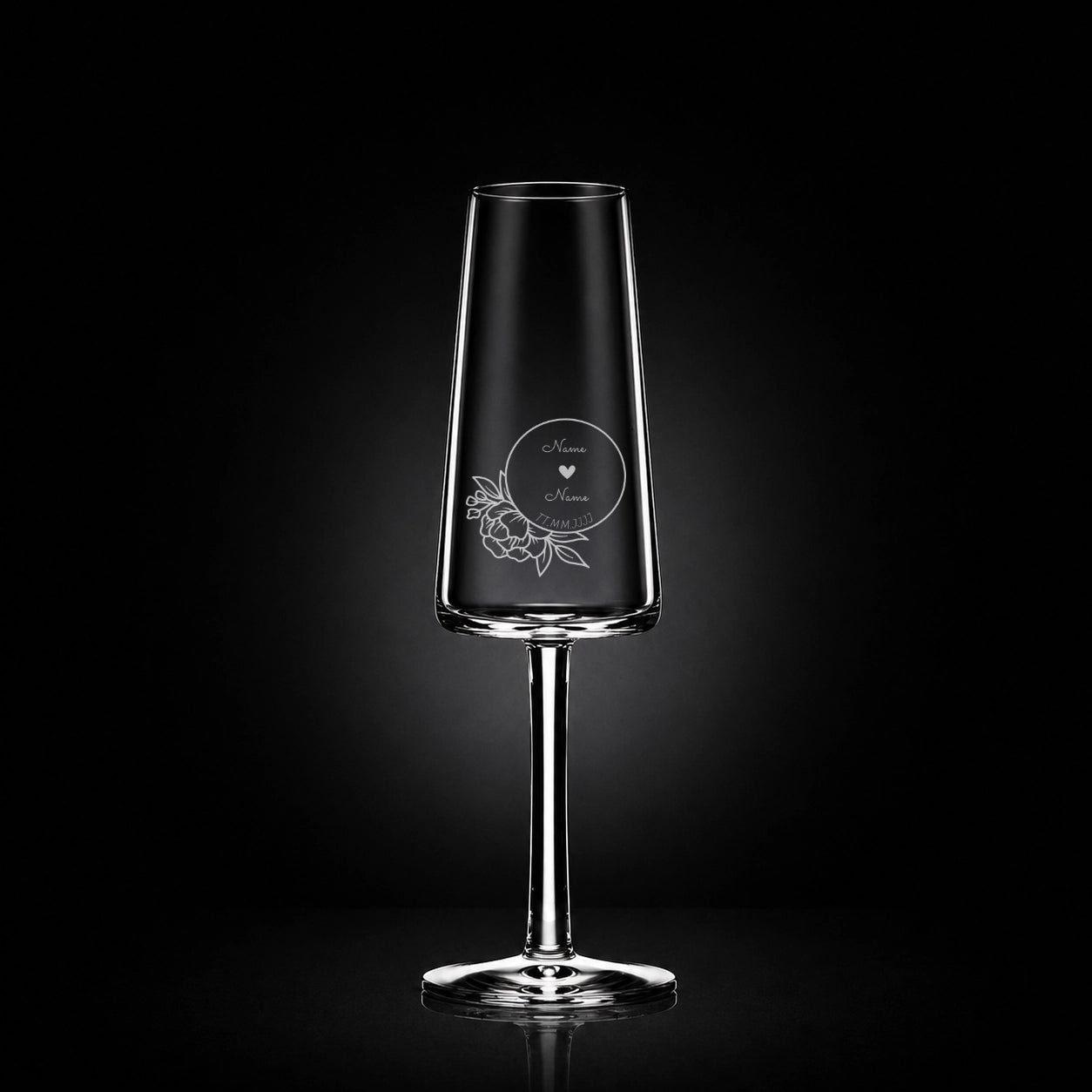 Stölzle Lausitz Sektglas mit deiner eigenen Gravur, personalisiert, spülmaschinenfest und einzigartig wie du - Kreis mit Blume