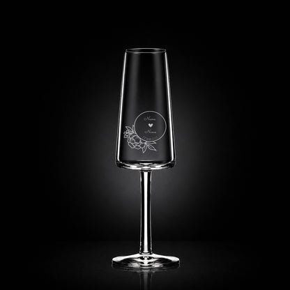 Stölzle Lausitz Sektglas mit deiner eigenen Gravur, personalisiert, spülmaschinenfest und einzigartig wie du - Kreis mit Blume