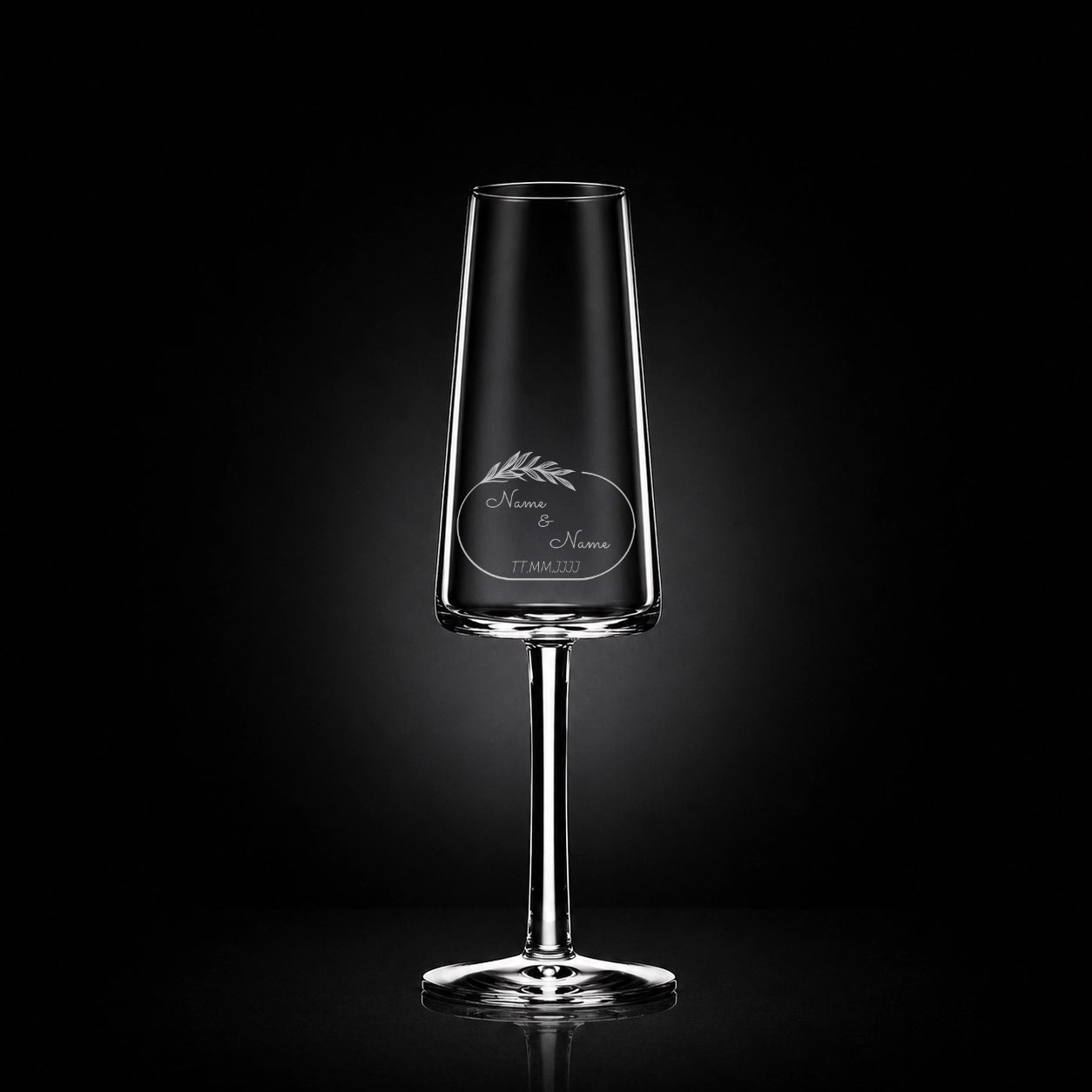 Stölzle Lausitz Sektglas mit deiner eigenen Gravur, personalisiert, spülmaschinenfest und einzigartig wie du - Oval mit Blätter