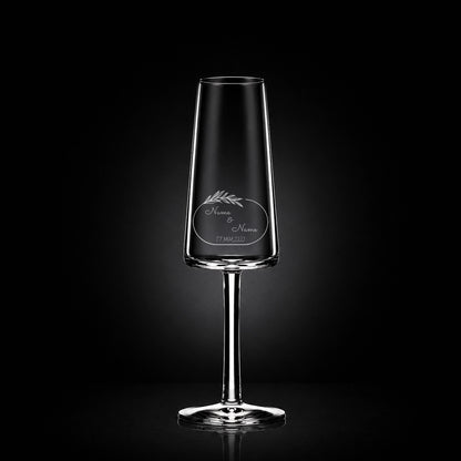 Stölzle Lausitz Sektglas mit deiner eigenen Gravur, personalisiert, spülmaschinenfest und einzigartig wie du - Oval mit Blätter