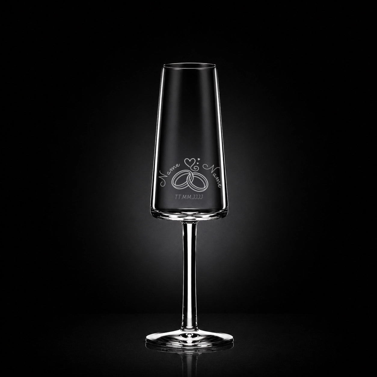 Stölzle Lausitz Sektglas mit deiner eigenen Gravur, personalisiert, spülmaschinenfest und einzigartig wie du - Ringe
