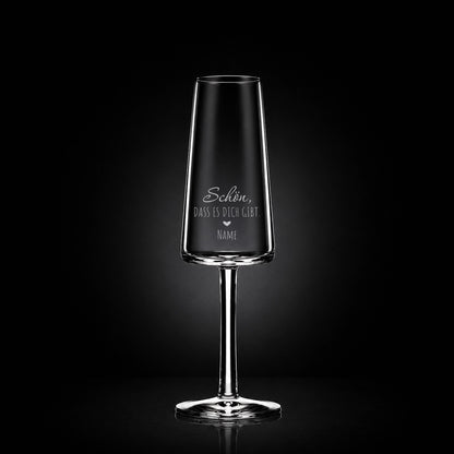 Stölzle Lausitz Sektglas mit deiner eigenen Gravur, personalisiert, spülmaschinenfest und einzigartig wie du - Schön, dass es dich gibt