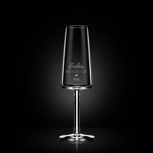 Stölzle Lausitz Sektglas mit deiner eigenen Gravur, personalisiert, spülmaschinenfest und einzigartig wie du - Schön, dass es dich gibt