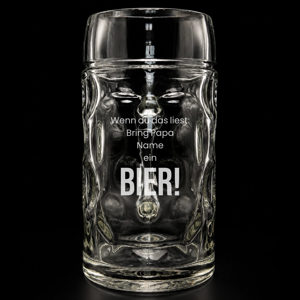 Oberglas Bierkrug 0,5l mit Gravur (Stölzle ISAR Maßkrug) – Wenn du das liest, bring Papa ein Bier! – personalisiert